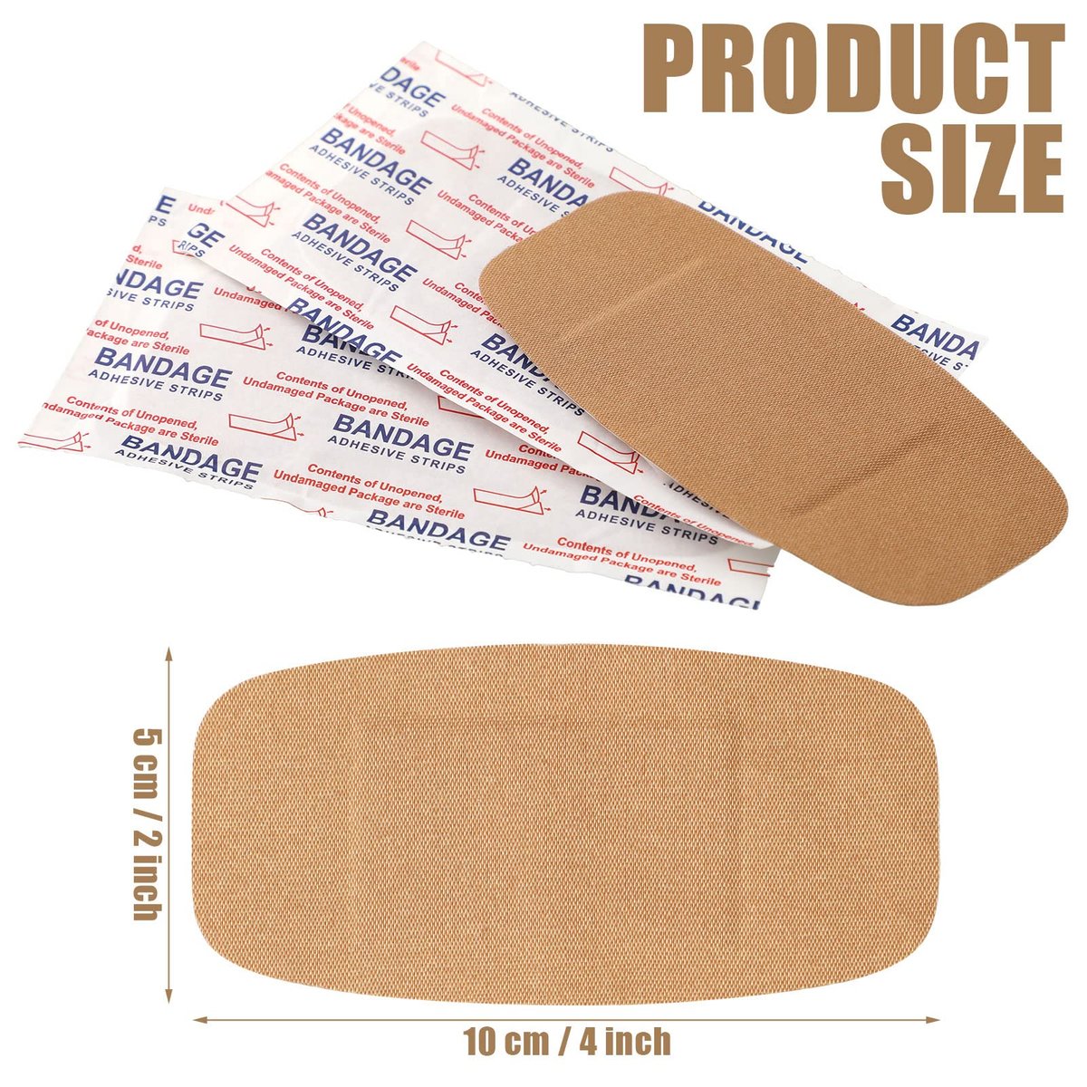 Sinmoe 100 Stück Große Flexible Haftverbände Wundversorgung Latexfrei Stoff PE Pflaster für Pflege und Schutz von Wunden, 2 x 4 Zoll (Braun)