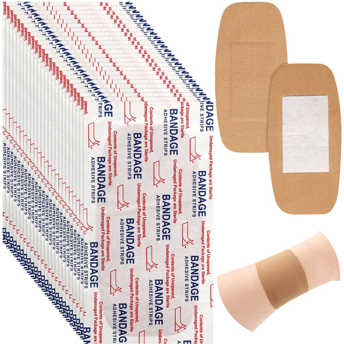 Sinmoe 100 Stück Große Flexible Haftverbände Wundversorgung Latexfrei Stoff PE Pflaster für Pflege und Schutz von Wunden, 2 x 4 Zoll (Braun)