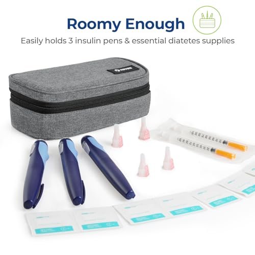 AUVON Insulin-Kühler-Reiseetui mit 2 x 160 g Kühlakkus, 10–11 Stunden Kühlung, kompakte isolierte Diabetiker-Medikamententasche für 3–4 Insulin-Pens & Zubehör, 21 x 11 x 6,5 cm, TSA-freundlich