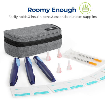 AUVON Insulin-Kühler-Reiseetui mit 2 x 160 g Kühlakkus, 10–11 Stunden Kühlung, kompakte isolierte Diabetiker-Medikamententasche für 3–4 Insulin-Pens & Zubehör, 21 x 11 x 6,5 cm, TSA-freundlich
