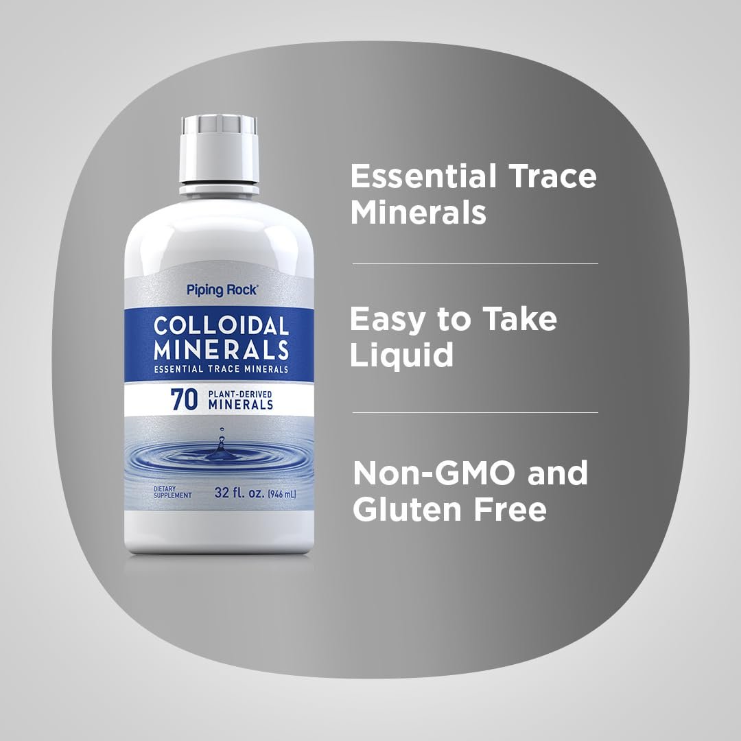 Piping Rock Kolloidale Mineralien Flüssigkeit | 946 ml | mit 70 pflanzlichen Mineralien | Spurenelemente Ergänzung | Ungesüßt | Vegetarisch, Ohne Gentechnik, Glutenfrei