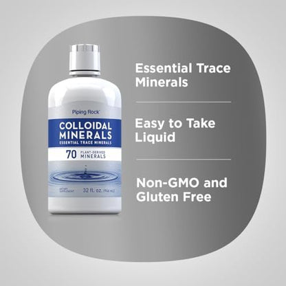 Piping Rock Kolloidale Mineralien Flüssigkeit | 946 ml | mit 70 pflanzlichen Mineralien | Spurenelemente Ergänzung | Ungesüßt | Vegetarisch, Ohne Gentechnik, Glutenfrei
