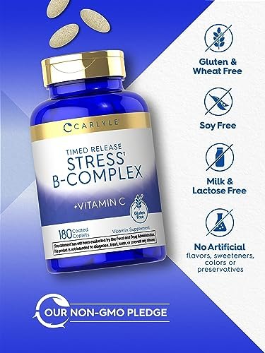 Carlyle Stress B Complex mit Vitamin C | 180 Tabletten | mit B6, B12, Folsäure, Biotin | Vegetarisch, Nicht-GVO & Glutenfrei