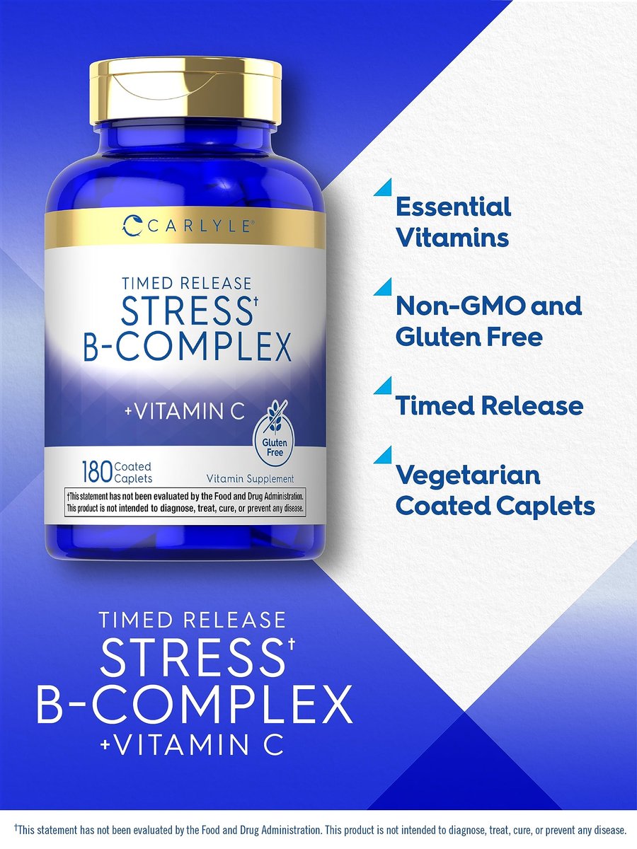 Carlyle Stress B Complex mit Vitamin C | 180 Tabletten | mit B6, B12, Folsäure, Biotin | Vegetarisch, Nicht-GVO & Glutenfrei