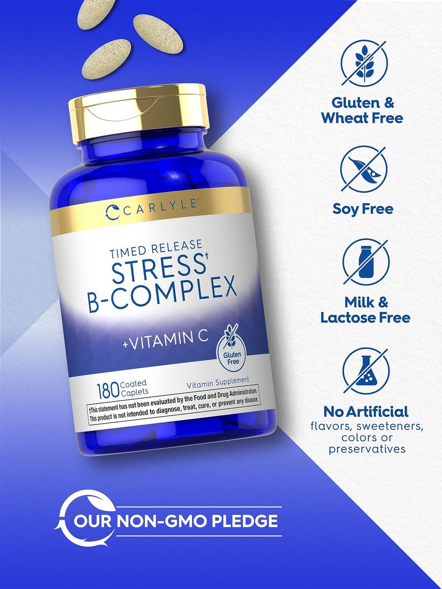 Carlyle Stress B Complex mit Vitamin C | 180 Tabletten | mit B6, B12, Folsäure, Biotin | Vegetarisch, Nicht-GVO & Glutenfrei
