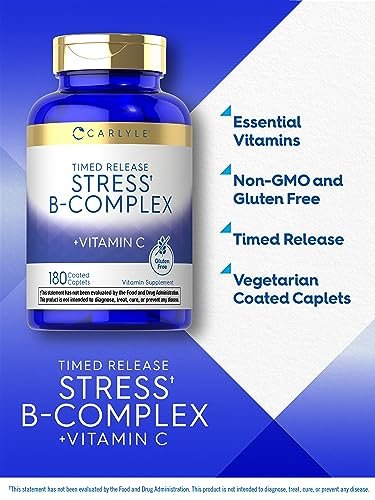 Carlyle Stress B Complex mit Vitamin C | 180 Tabletten | mit B6, B12, Folsäure, Biotin | Vegetarisch, Nicht-GVO & Glutenfrei