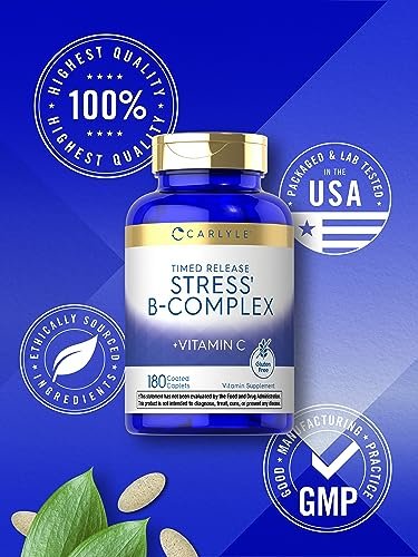 Carlyle Stress B Complex mit Vitamin C | 180 Tabletten | mit B6, B12, Folsäure, Biotin | Vegetarisch, Nicht-GVO & Glutenfrei
