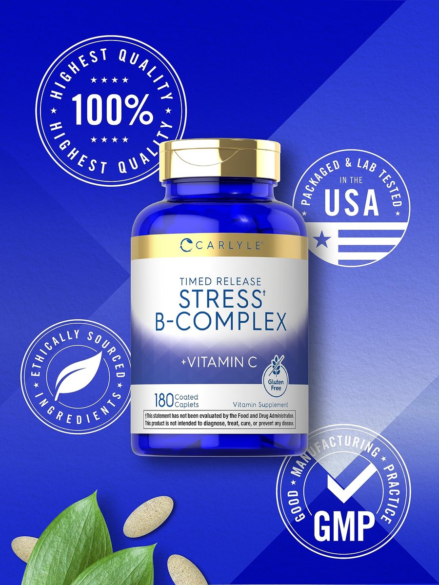 Carlyle Stress B Complex mit Vitamin C | 180 Tabletten | mit B6, B12, Folsäure, Biotin | Vegetarisch, Nicht-GVO & Glutenfrei