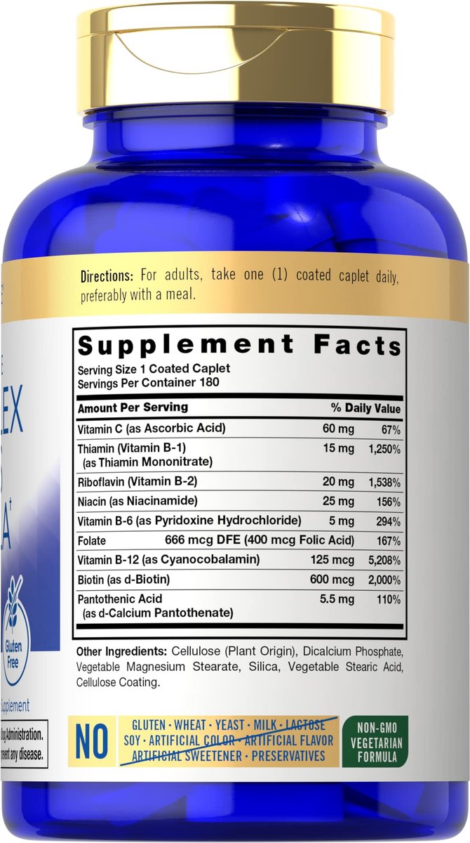 Carlyle Stress B Complex mit Vitamin C | 180 Tabletten | mit B6, B12, Folsäure, Biotin | Vegetarisch, Nicht-GVO & Glutenfrei