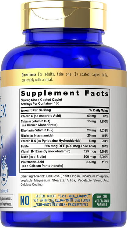 Carlyle Stress B Complex mit Vitamin C | 180 Tabletten | mit B6, B12, Folsäure, Biotin | Vegetarisch, Nicht-GVO & Glutenfrei