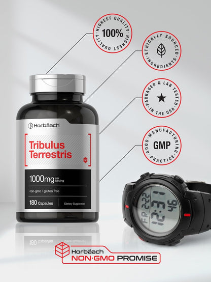 Horbaach Tribulus Terrestris für Männer | 1000 mg | 180 Kapseln | Extrakt | Non-GMO & Glutenfrei