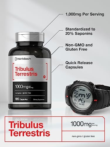 Horbaach Tribulus Terrestris für Männer | 1000 mg | 180 Kapseln | Extrakt | Non-GMO & Glutenfrei