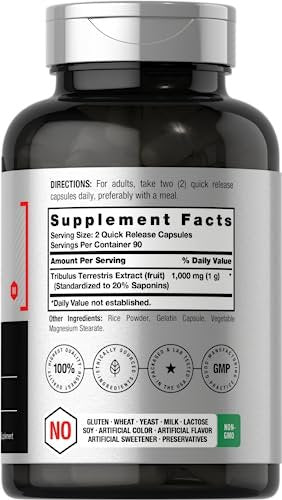 Horbaach Tribulus Terrestris für Männer | 1000 mg | 180 Kapseln | Extrakt | Non-GMO & Glutenfrei