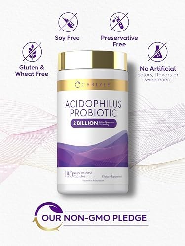 Carlyle Acidophilus Probiotikum für Frauen und Männer – 2 Milliarden KBE, 180 Kapseln, Verdauungsgesundheit, Nicht-GVO & Glutenfrei