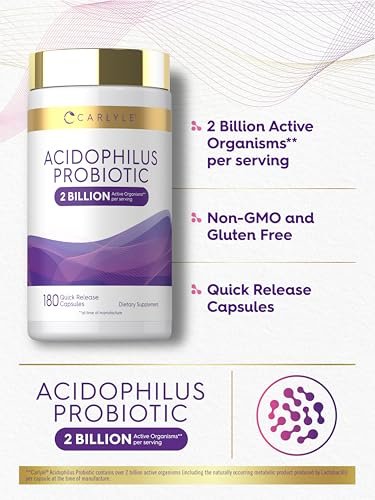Carlyle Acidophilus Probiotikum für Frauen und Männer – 2 Milliarden KBE, 180 Kapseln, Verdauungsgesundheit, Nicht-GVO & Glutenfrei