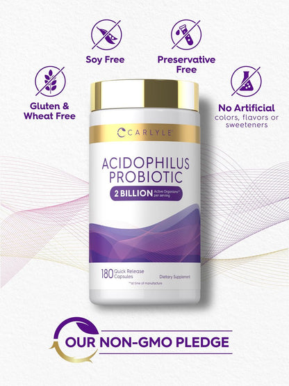 Carlyle Acidophilus Probiotikum für Frauen und Männer – 2 Milliarden KBE, 180 Kapseln, Verdauungsgesundheit, Nicht-GVO & Glutenfrei