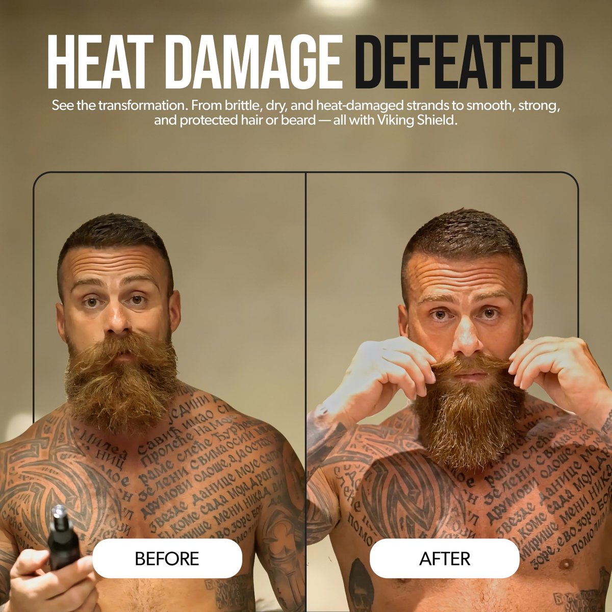Bart- und Haar-Hitzeschutzspray - Viking Shield Bartspray für Männer, schützt vor Hitzeschäden durch Glätteisen und Styling - Arganöl Thermo-Schutzspray - Schutz bis 450°F - 118 ml