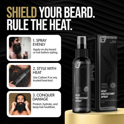 Bart- und Haar-Hitzeschutzspray - Viking Shield Bartspray für Männer, schützt vor Hitzeschäden durch Glätteisen und Styling - Arganöl Thermo-Schutzspray - Schutz bis 450°F - 118 ml