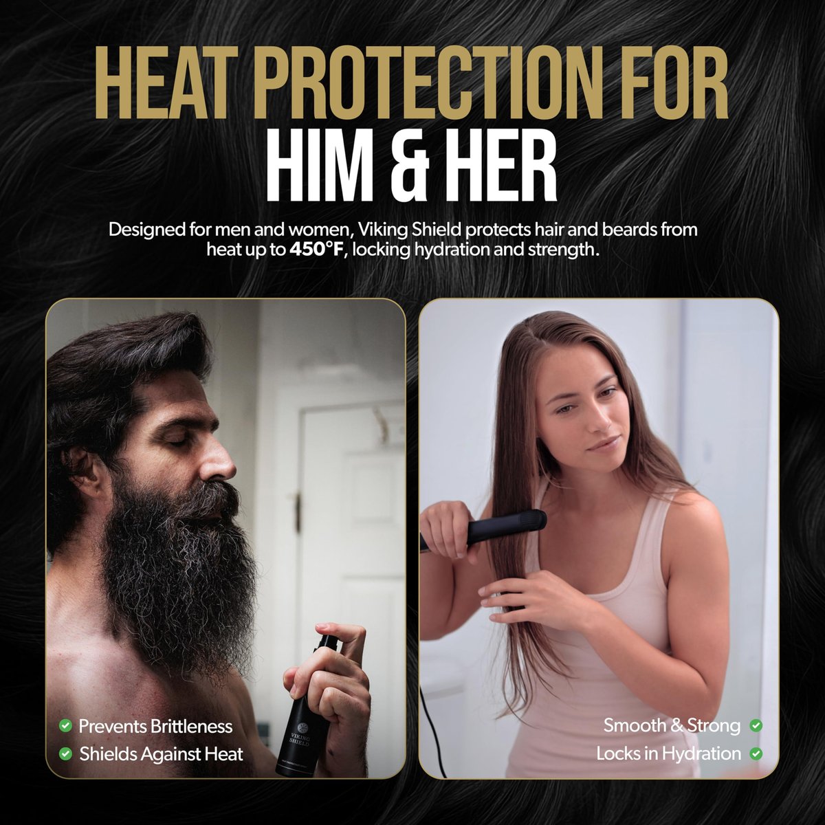 Bart- und Haar-Hitzeschutzspray - Viking Shield Bartspray für Männer, schützt vor Hitzeschäden durch Glätteisen und Styling - Arganöl Thermo-Schutzspray - Schutz bis 450°F - 118 ml