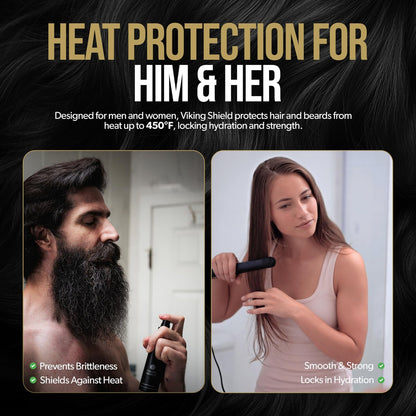 Bart- und Haar-Hitzeschutzspray - Viking Shield Bartspray für Männer, schützt vor Hitzeschäden durch Glätteisen und Styling - Arganöl Thermo-Schutzspray - Schutz bis 450°F - 118 ml