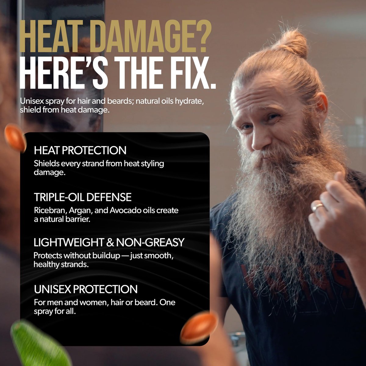 Bart- und Haar-Hitzeschutzspray - Viking Shield Bartspray für Männer, schützt vor Hitzeschäden durch Glätteisen und Styling - Arganöl Thermo-Schutzspray - Schutz bis 450°F - 118 ml