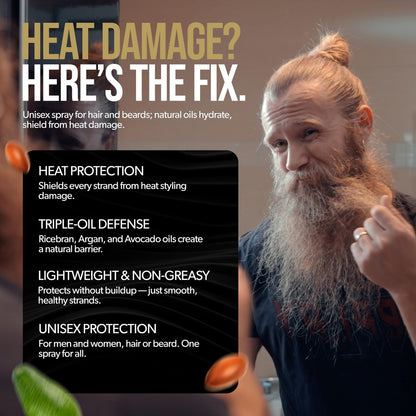 Bart- und Haar-Hitzeschutzspray - Viking Shield Bartspray für Männer, schützt vor Hitzeschäden durch Glätteisen und Styling - Arganöl Thermo-Schutzspray - Schutz bis 450°F - 118 ml