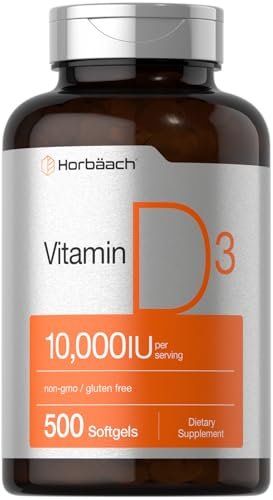 Horbäach Vitamin D3 10000 IE | 500 Softgels | Premium Hochdosiert | Non-GMO, Glutenfrei | 250mcg | Wertgröße