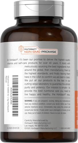 Horbäach Vitamin D3 10000 IE | 500 Softgels | Premium Hochdosiert | Non-GMO, Glutenfrei | 250mcg | Wertgröße