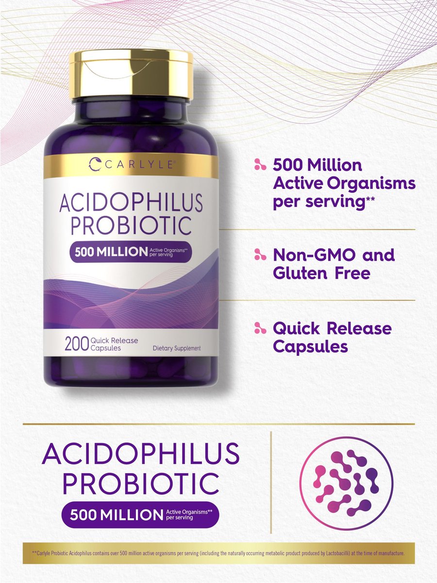 Carlyle Acidophilus Probiotische Kapseln für Frauen und Männer | 500 Millionen KBE | 200 Kapseln | Lactobacillus Nahrungsergänzungsmittel | Non-GMO und Glutenfrei