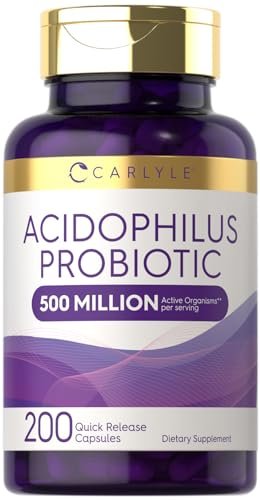 Carlyle Acidophilus Probiotische Kapseln für Frauen und Männer | 500 Millionen KBE | 200 Kapseln | Lactobacillus Nahrungsergänzungsmittel | Non-GMO und Glutenfrei