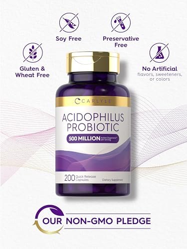 Carlyle Acidophilus Probiotische Kapseln für Frauen und Männer | 500 Millionen KBE | 200 Kapseln | Lactobacillus Nahrungsergänzungsmittel | Non-GMO und Glutenfrei