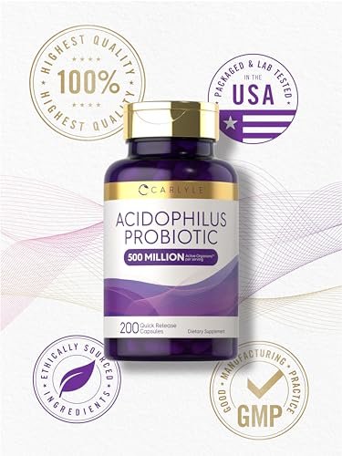 Carlyle Acidophilus Probiotische Kapseln für Frauen und Männer | 500 Millionen KBE | 200 Kapseln | Lactobacillus Nahrungsergänzungsmittel | Non-GMO und Glutenfrei