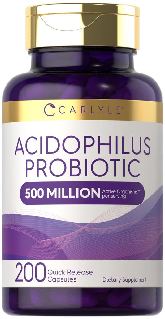 Carlyle Acidophilus Probiotische Kapseln für Frauen und Männer | 500 Millionen KBE | 200 Kapseln | Lactobacillus Nahrungsergänzungsmittel | Non-GMO und Glutenfrei