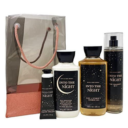 Bath and Body Works INTO THE NIGHT Geschenkset – Body Lotion, Duschgel, Duftnebel & Shea Butter Handcreme in transparenter Geschenktüte