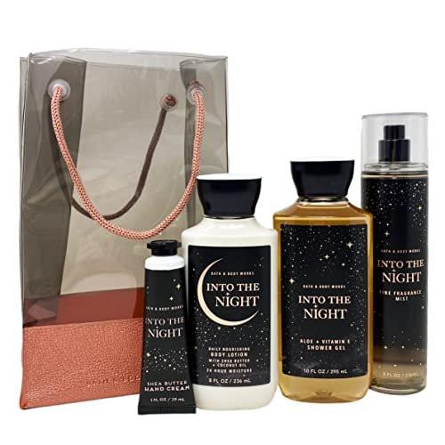Bath and Body Works INTO THE NIGHT Geschenkset – Body Lotion, Duschgel, Duftnebel & Shea Butter Handcreme in transparenter Geschenktüte