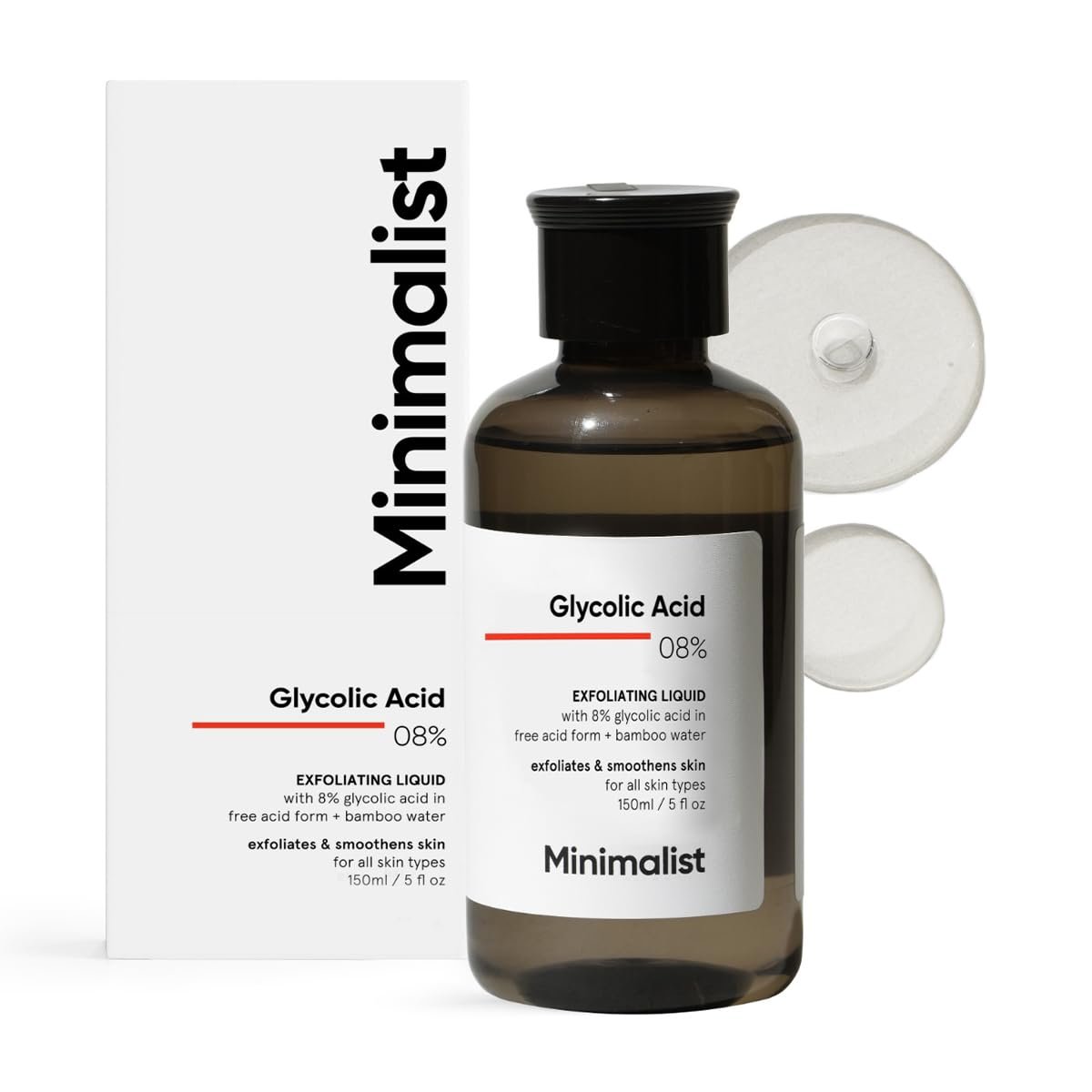 Minimalist Glycolic Acid 8% Exfoliating Toner für strahlende Haut | Multifunktionales Peeling-Toner mit Bambuswasser für Körper, Gesicht, Achseln & Kopfhaut | für Frauen & Männer | 150 ml