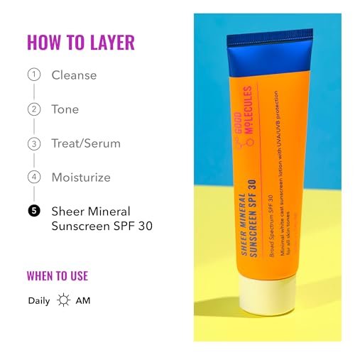 Good Molecules Sheer Mineral Sonnencreme SPF 30 – Zinkoxid Sonnenschutz für das Gesicht mit minimalem Weißeleffekt – Feuchtigkeitsspendende Hyaluronsäure, UVA/UVB-Schutz, Riff-sicher