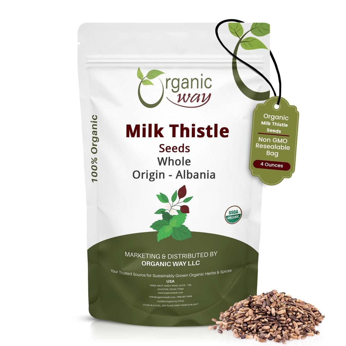 Organic Way Ganze Mariendistelsamen (Silybum marianum) - Kräutertee | Europäische Wildsammlung, Bio & Koscher zertifiziert, Vegan, Nicht-GVO & Glutenfrei, USDA-zertifiziert, Herkunft - Albanien (4 Unzen)