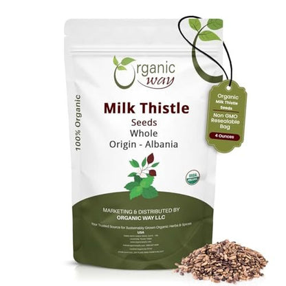 Organic Way Ganze Mariendistelsamen (Silybum marianum) - Kräutertee | Europäische Wildsammlung, Bio & Koscher zertifiziert, Vegan, Nicht-GVO & Glutenfrei, USDA-zertifiziert, Herkunft - Albanien (4 Unzen)