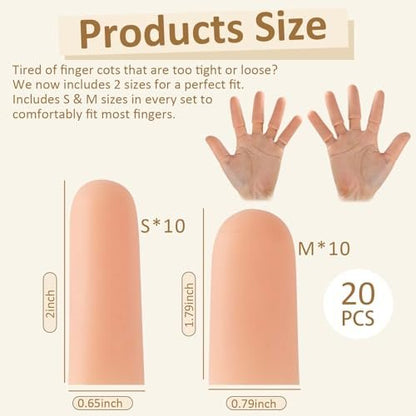 YIVCKOM Gel-Fingerlinge, Silikon-Fingerschutz, Fingerspitzenpflaster für trockene Haut, rissige Fingerspitzen, Daumenschutzhüllen bei Handekzemen und Fingerarthritis (20 Stück)