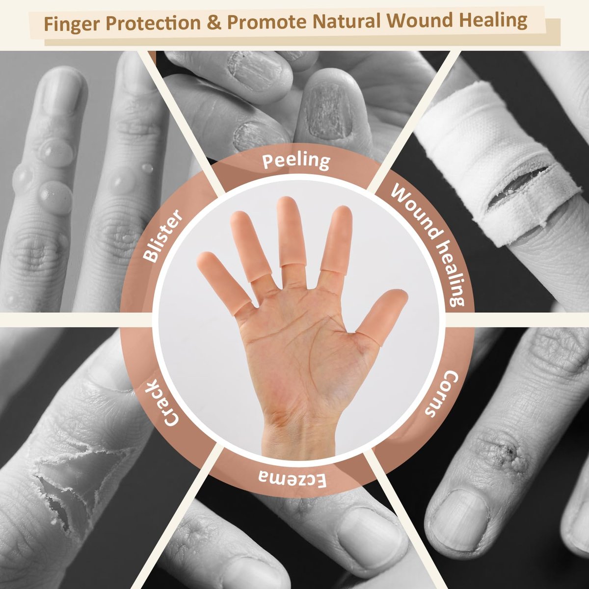 YIVCKOM Gel-Fingerlinge, Silikon-Fingerschutz, Fingerspitzenpflaster für trockene Haut, rissige Fingerspitzen, Daumenschutzhüllen bei Handekzemen und Fingerarthritis (20 Stück)