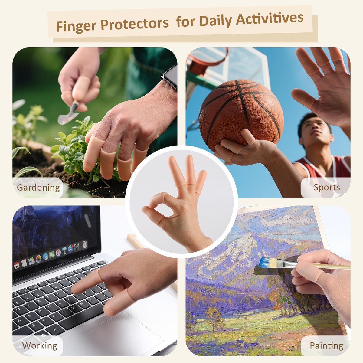 YIVCKOM Gel-Fingerlinge, Silikon-Fingerschutz, Fingerspitzenpflaster für trockene Haut, rissige Fingerspitzen, Daumenschutzhüllen bei Handekzemen und Fingerarthritis (20 Stück)