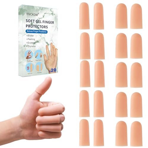 YIVCKOM Gel-Fingerlinge, Silikon-Fingerschutz, Fingerspitzenpflaster für trockene Haut, rissige Fingerspitzen, Daumenschutzhüllen bei Handekzemen und Fingerarthritis (20 Stück)