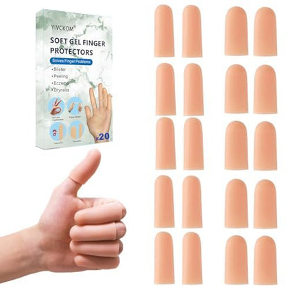 YIVCKOM Gel-Fingerlinge, Silikon-Fingerschutz, Fingerspitzenpflaster für trockene Haut, rissige Fingerspitzen, Daumenschutzhüllen bei Handekzemen und Fingerarthritis (20 Stück)