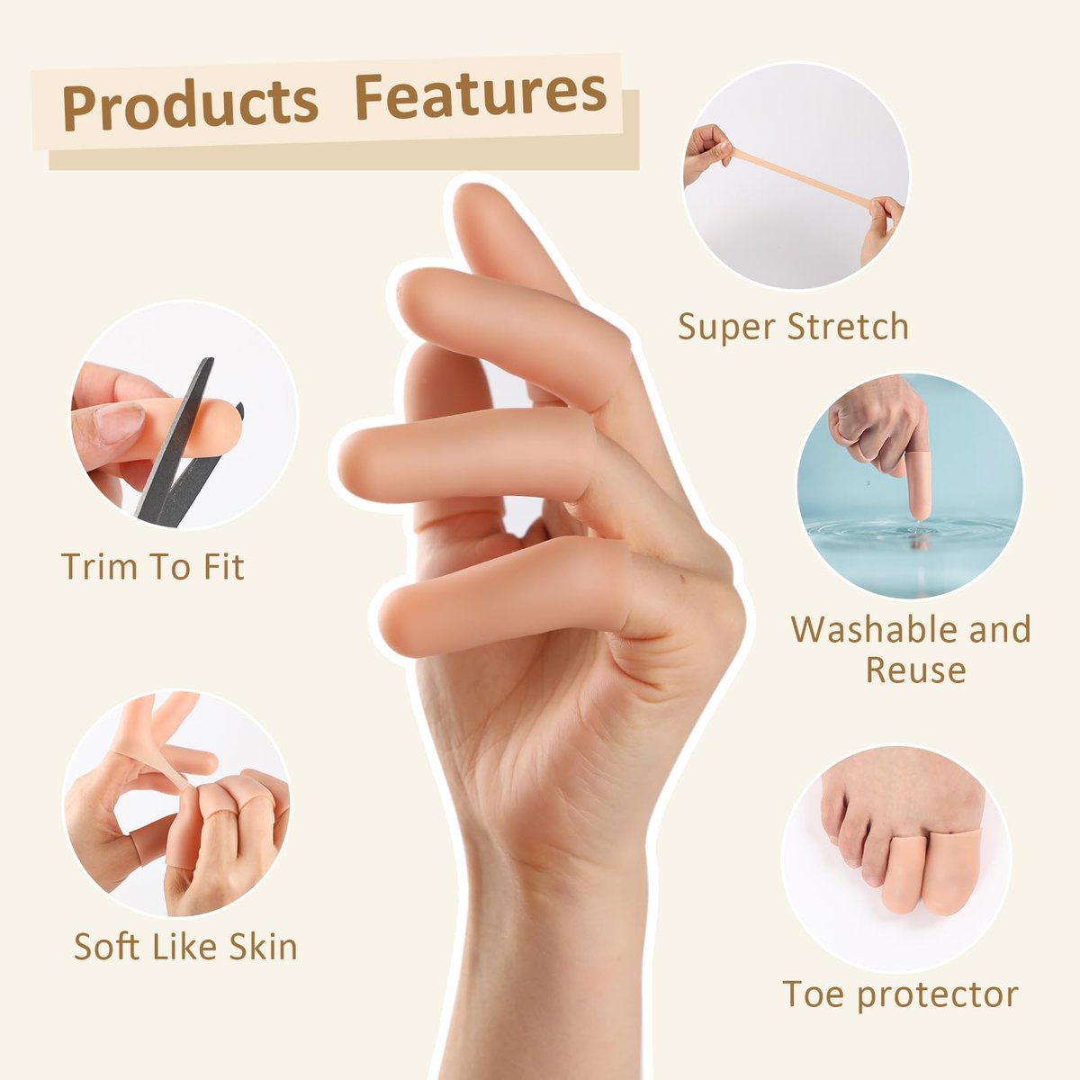 YIVCKOM Gel-Fingerlinge, Silikon-Fingerschutz, Fingerspitzenpflaster für trockene Haut, rissige Fingerspitzen, Daumenschutzhüllen bei Handekzemen und Fingerarthritis (20 Stück)