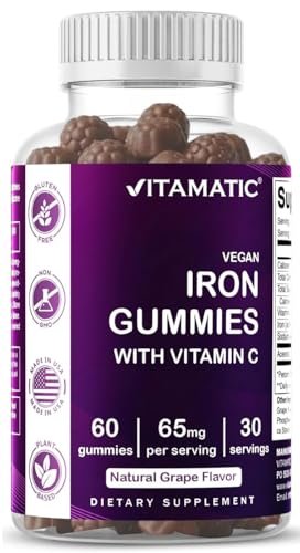 Vitamatic Eisen 65 mg Gummis für Frauen & Männer - 60 vegane Gummis - Leckerer Eisen-Gummi-Vitamine mit Vitamin C (1)