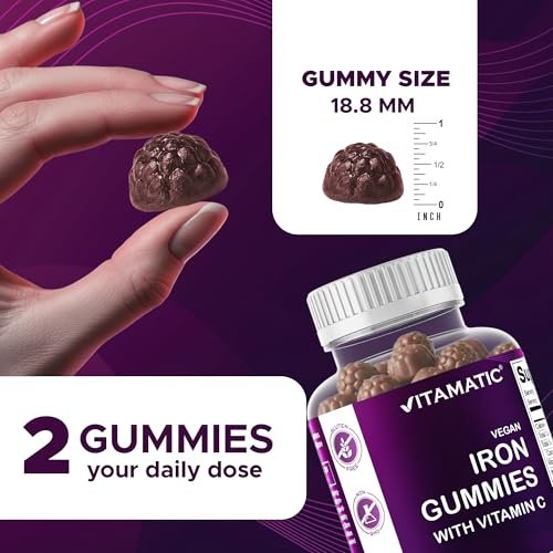 Vitamatic Eisen 65 mg Gummis für Frauen & Männer - 60 vegane Gummis - Leckerer Eisen-Gummi-Vitamine mit Vitamin C (1)