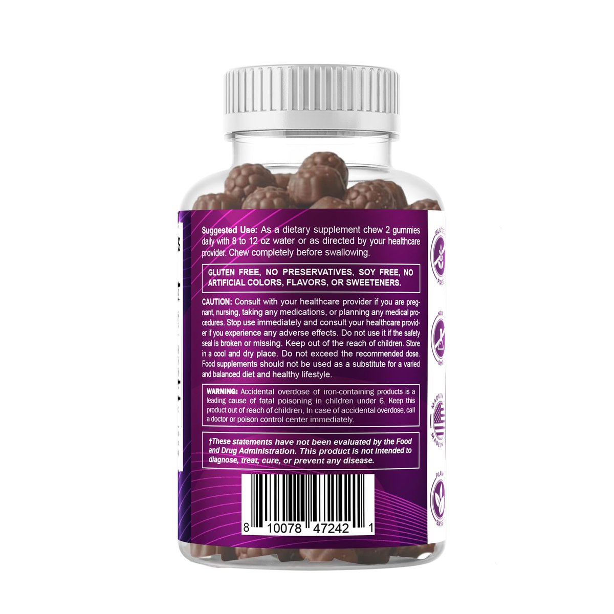 Vitamatic Eisen 65 mg Gummis für Frauen & Männer - 60 vegane Gummis - Leckerer Eisen-Gummi-Vitamine mit Vitamin C (1)