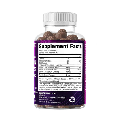 Vitamatic Eisen 65 mg Gummis für Frauen & Männer - 60 vegane Gummis - Leckerer Eisen-Gummi-Vitamine mit Vitamin C (1)