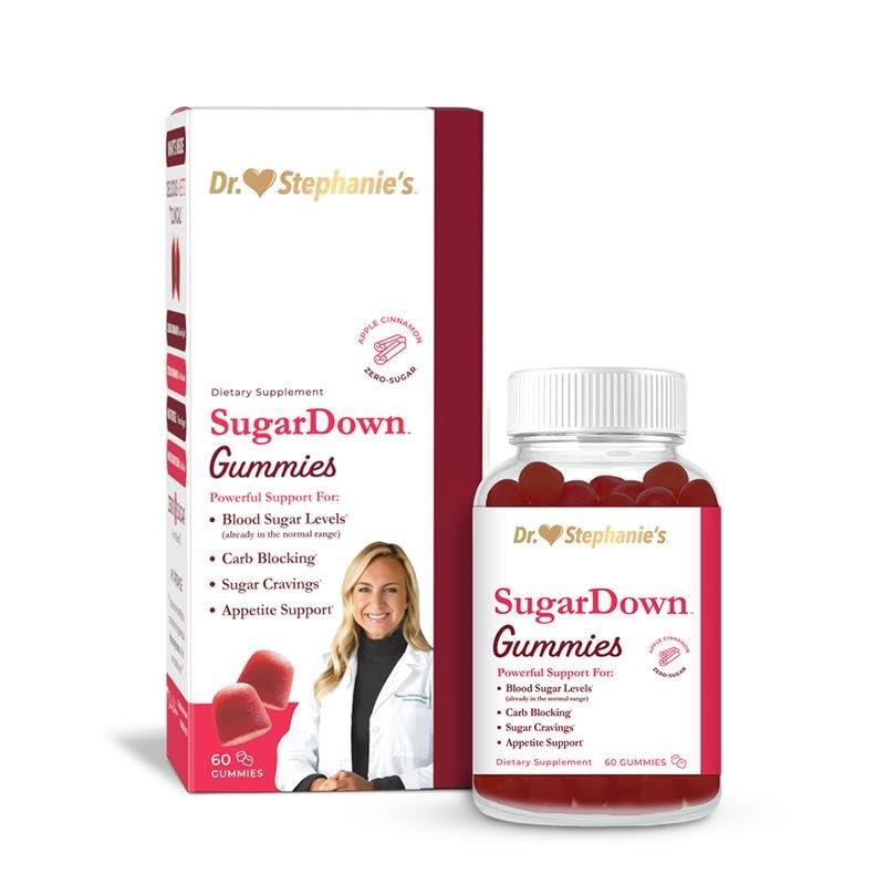 Pharmaganics Dr. Stephanie's SugarDown Gummies – Ceylon & Cassia Cinnamon Supplement – 0g Zucker, 60 Stück
